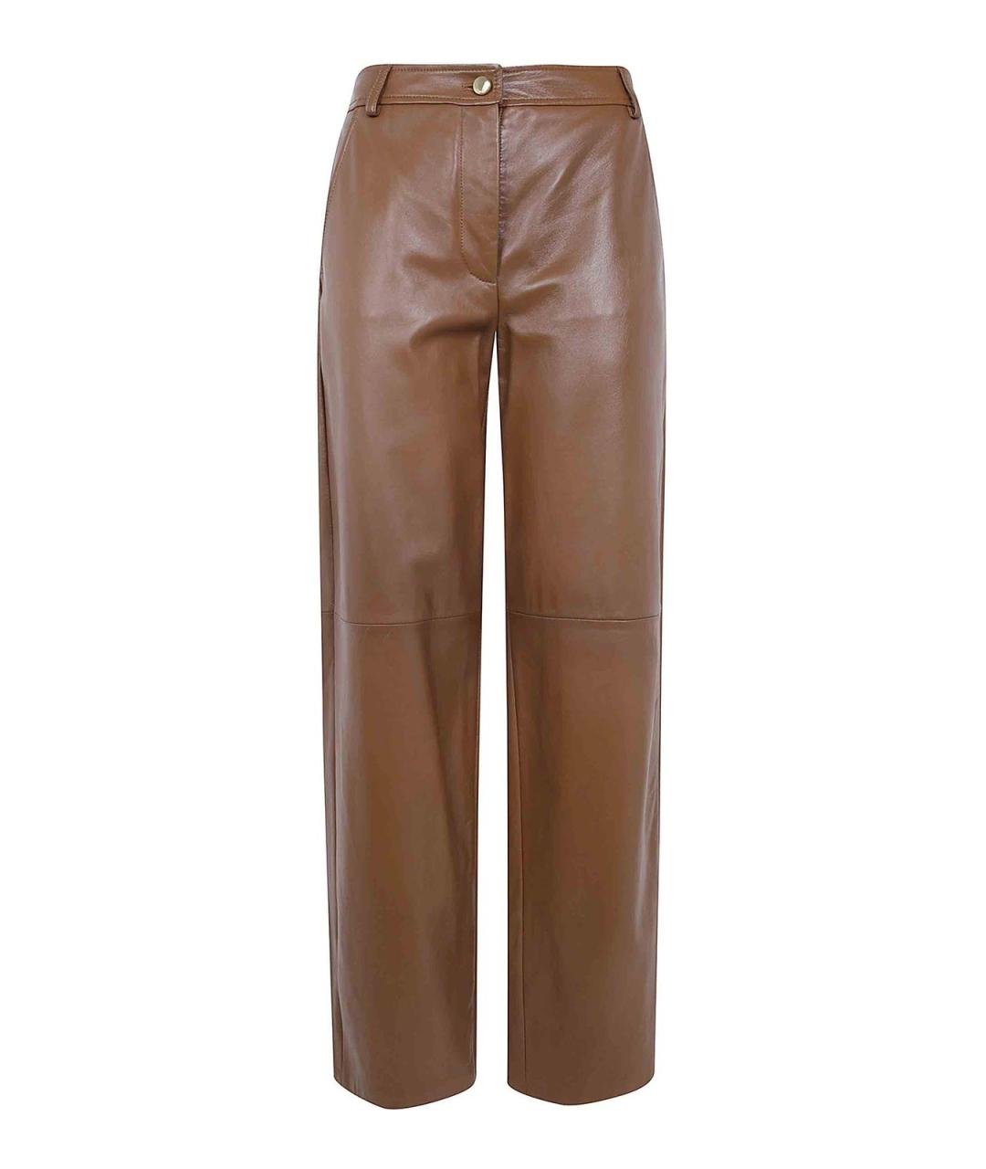 MAX MARA Коричневые кожаные прямые брюки, фото 1