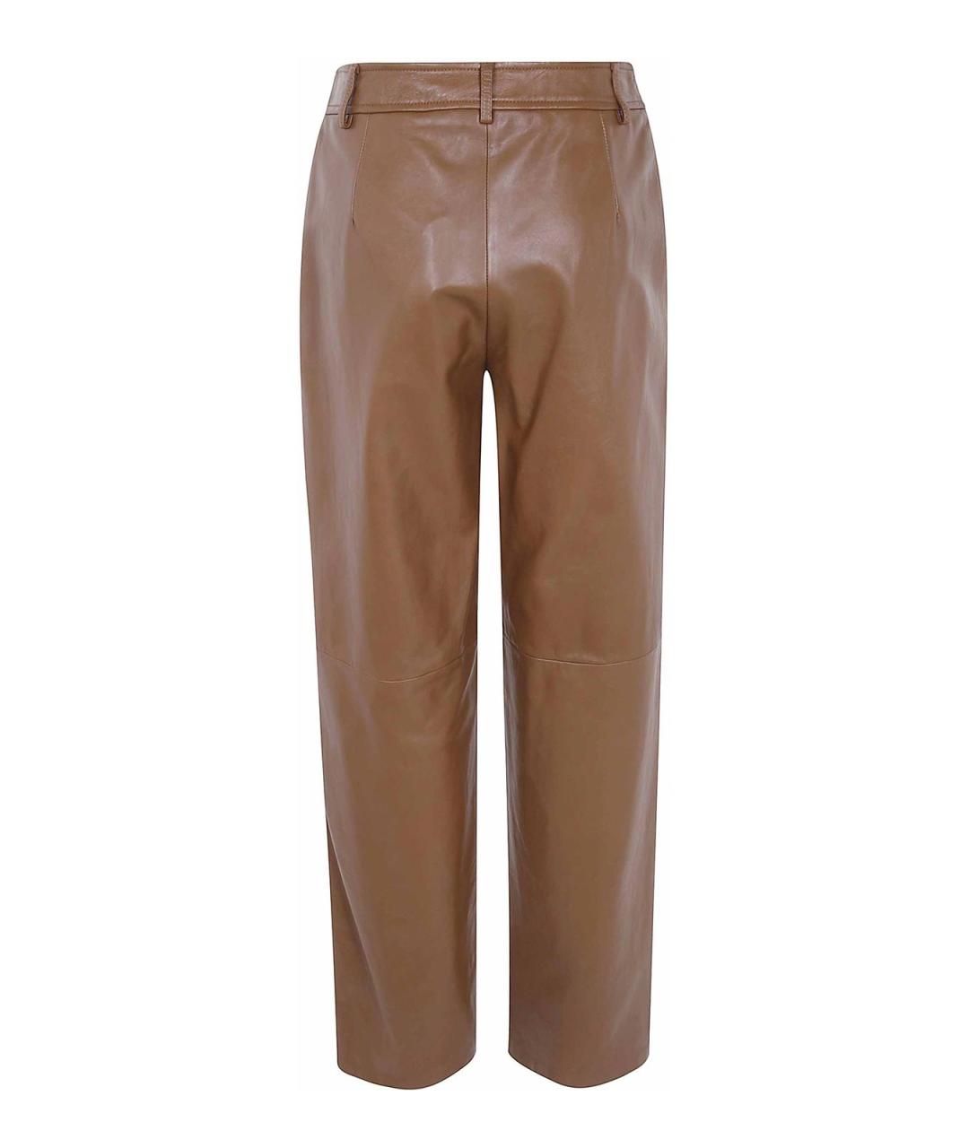 MAX MARA Коричневые кожаные прямые брюки, фото 2