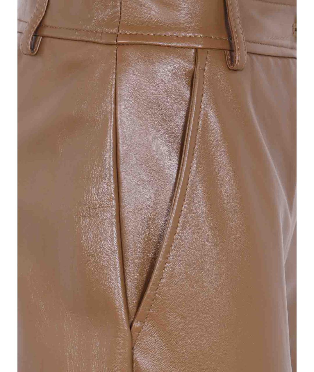 MAX MARA Коричневые кожаные прямые брюки, фото 3