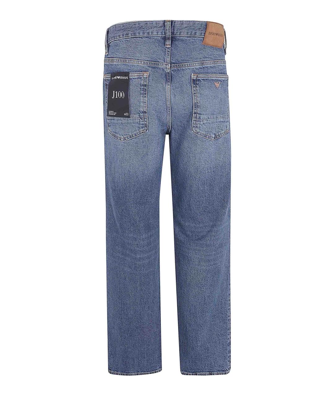 EMPORIO ARMANI Синие хлопковые прямые джинсы, фото 2