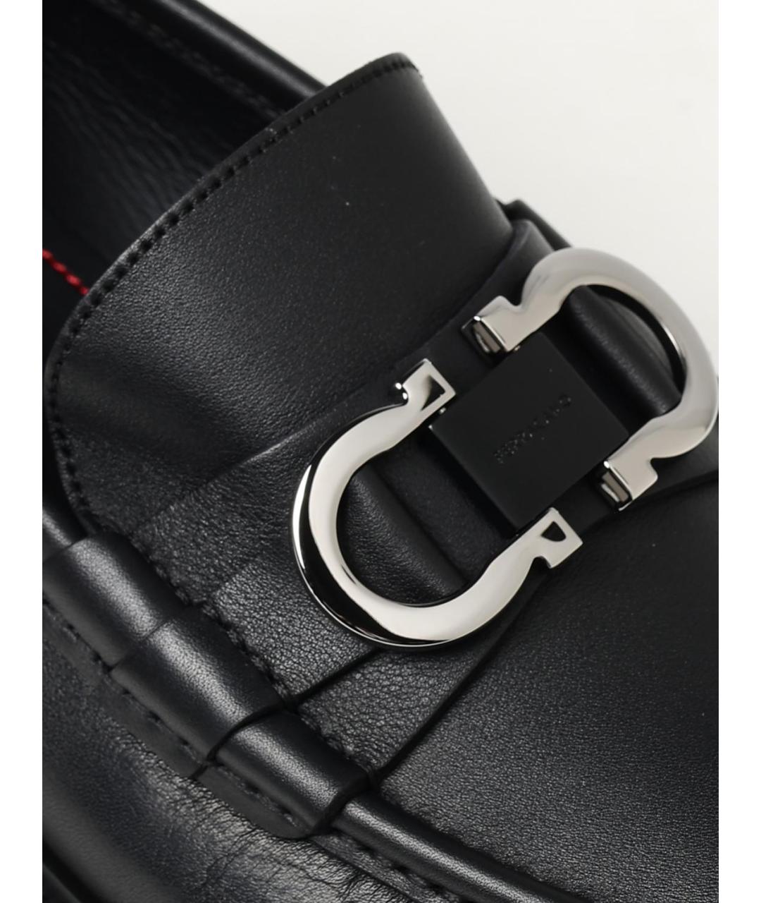 FERRAGAMO Черные кожаные лоферы, фото 3
