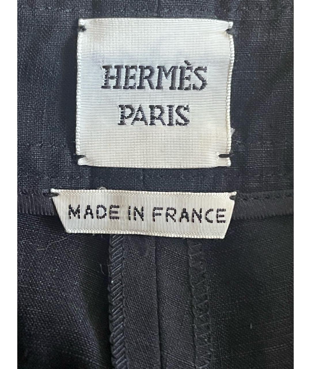 HERMES Черные льняные прямые брюки, фото 3
