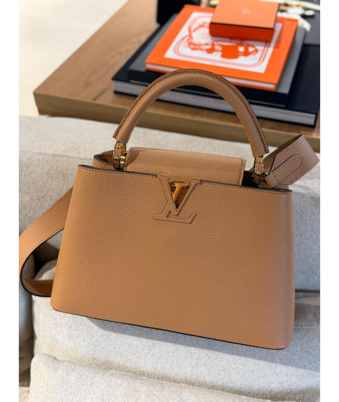 LOUIS VUITTON Бежевая кожаная сумка через плечо, фото 3