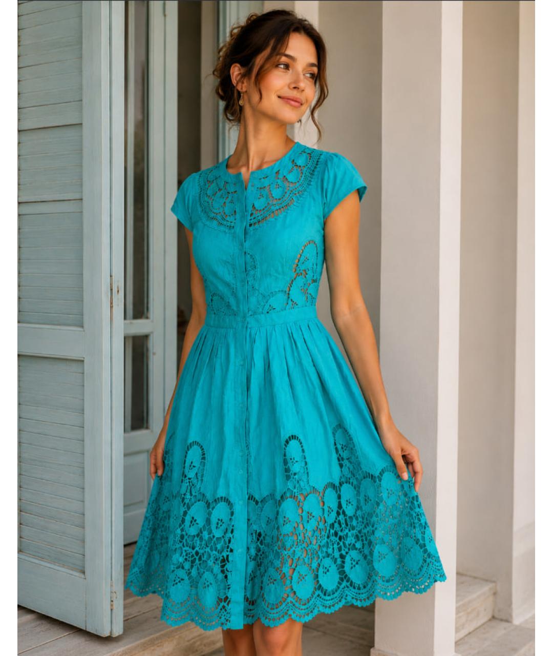 ALICE+OLIVIA Бирюзовое хлопковое повседневное платье, фото 3
