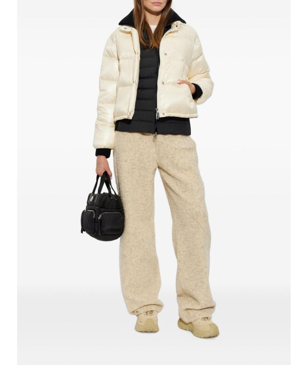 MONCLER Бежевые полиэстеровые прямые брюки, фото 4