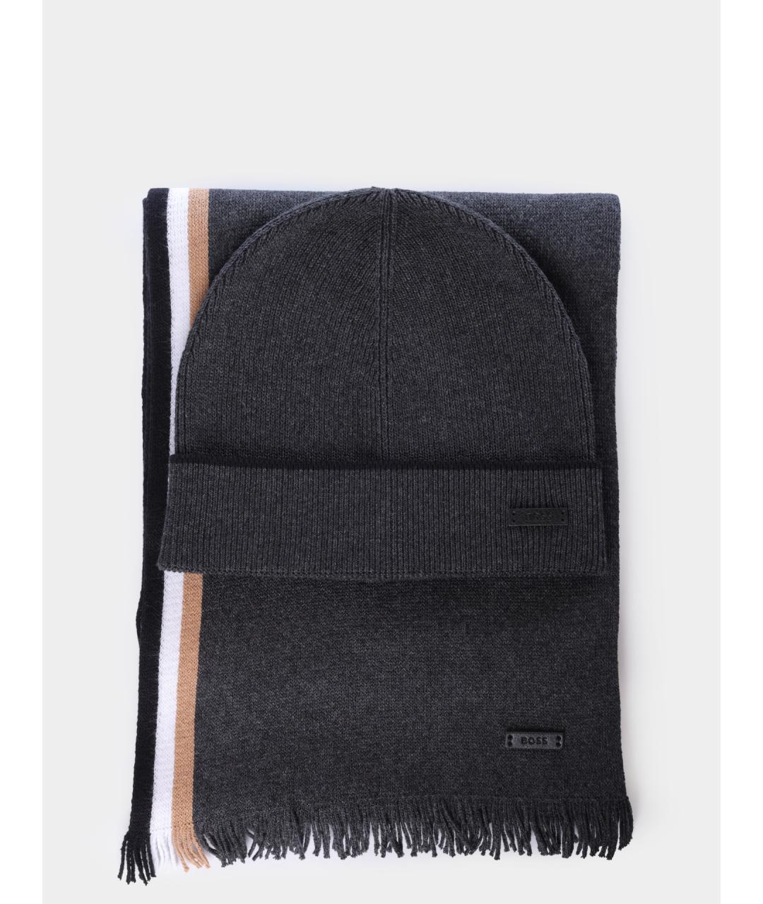 HUGO BOSS Серая хлопковая шапка, фото 3