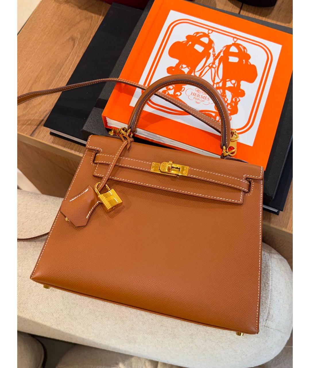 HERMES Коричневая кожаная сумка через плечо, фото 6