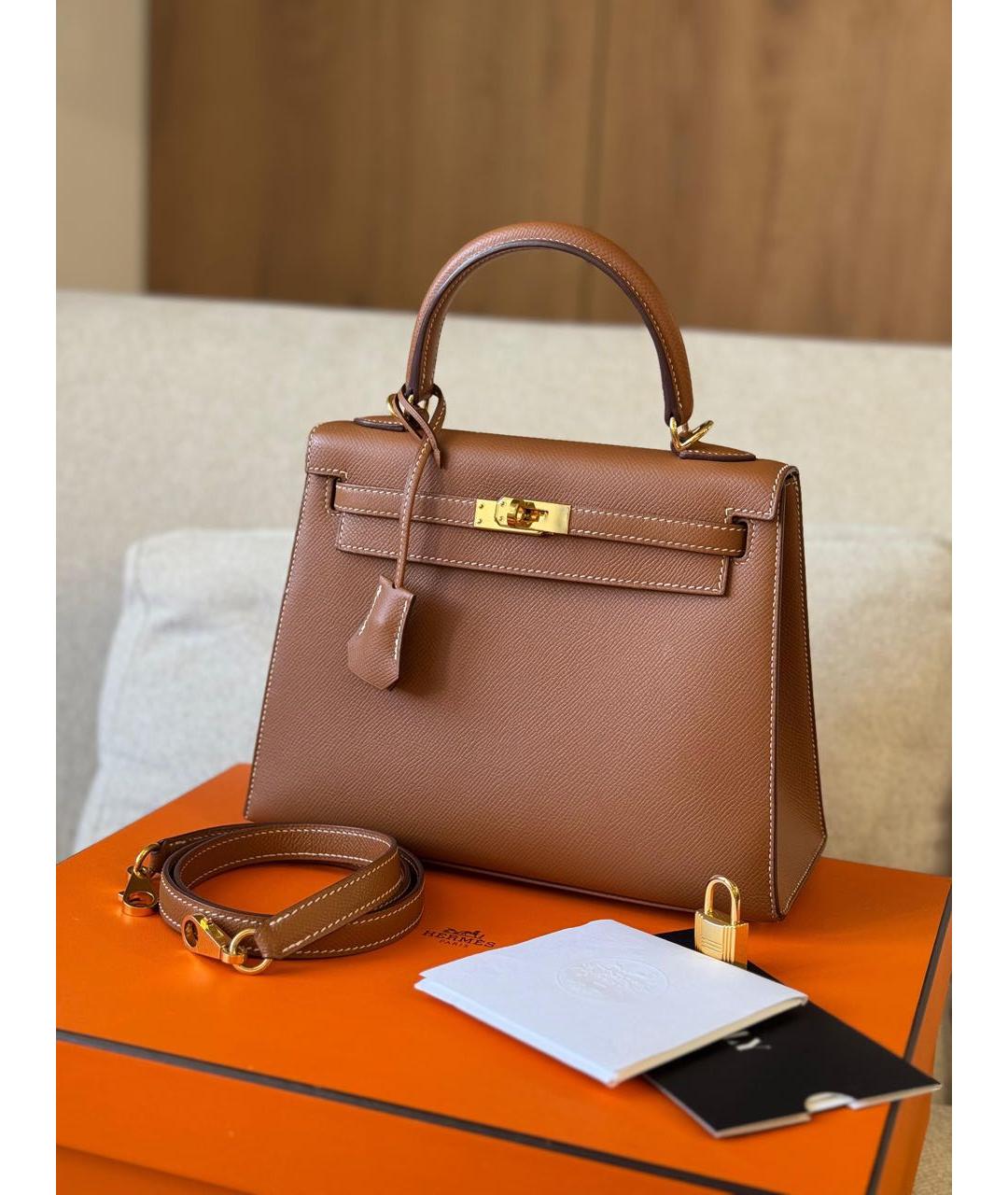 HERMES Коричневая кожаная сумка через плечо, фото 8