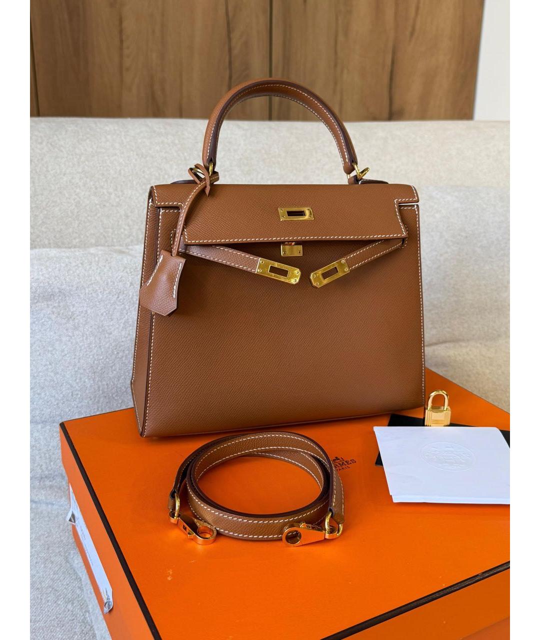 HERMES Коричневая кожаная сумка через плечо, фото 3
