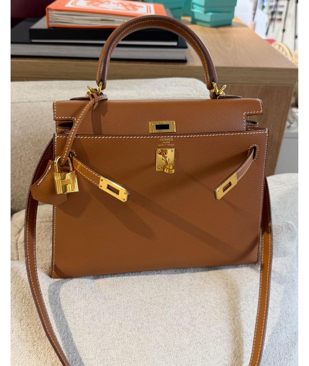 HERMES Коричневая кожаная сумка через плечо, фото 5