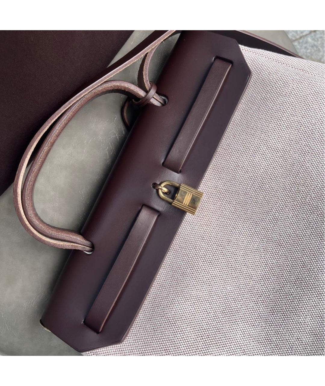 HERMES Коричневая кожаная сумка тоут, фото 6