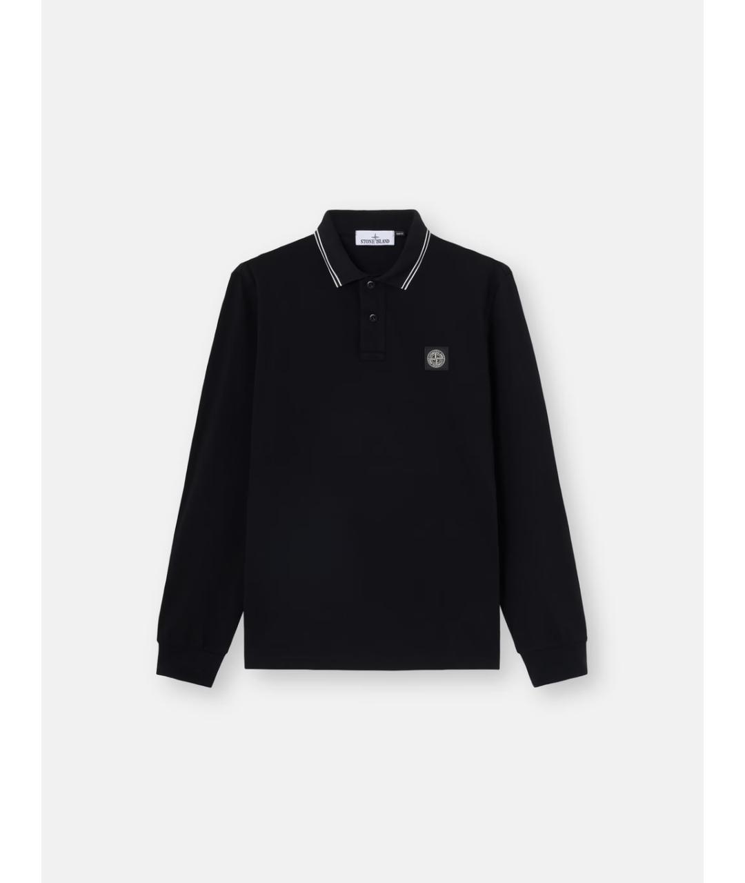 STONE ISLAND Черное хлопковое поло с длинным рукавом, фото 10