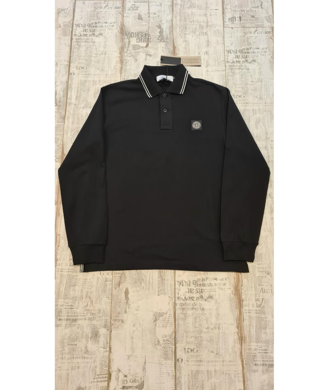 STONE ISLAND Черное хлопковое поло с длинным рукавом, фото 4