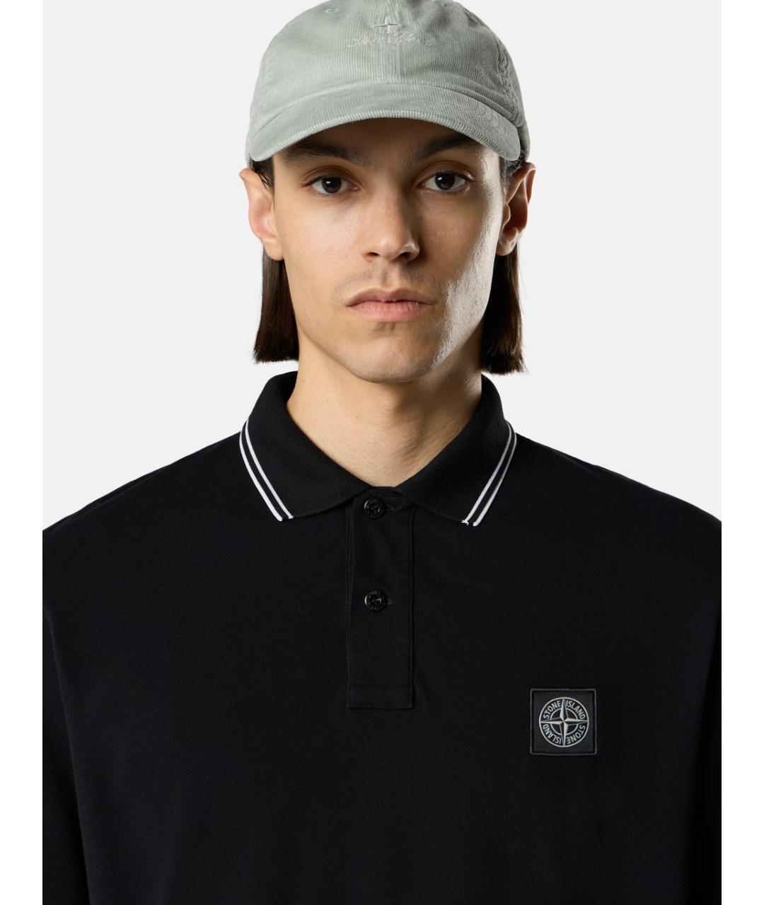 STONE ISLAND Черное хлопковое поло с длинным рукавом, фото 2