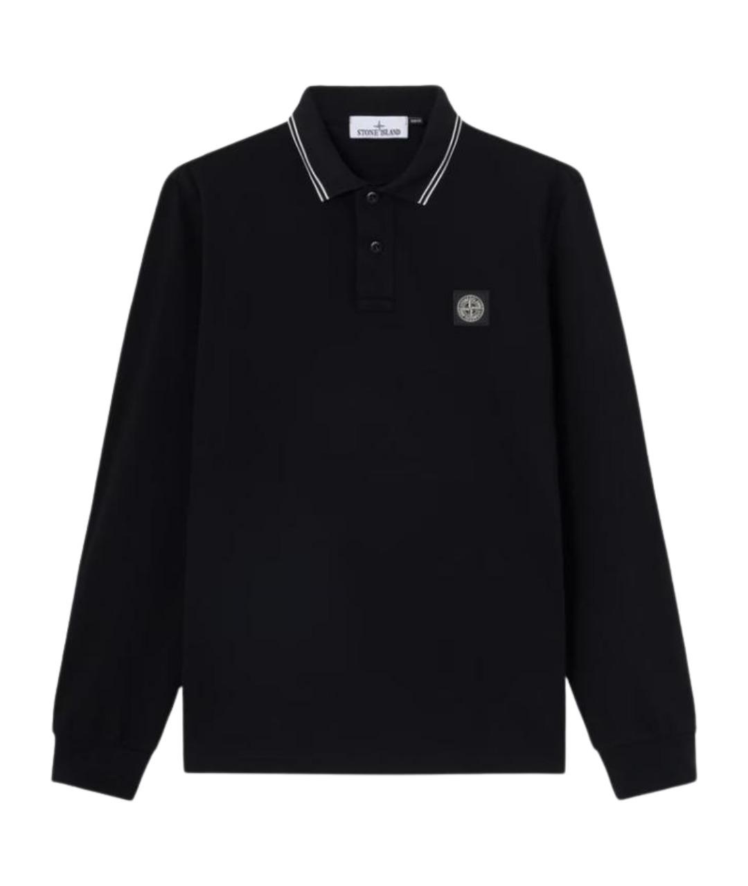 STONE ISLAND Черное хлопковое поло с длинным рукавом, фото 1