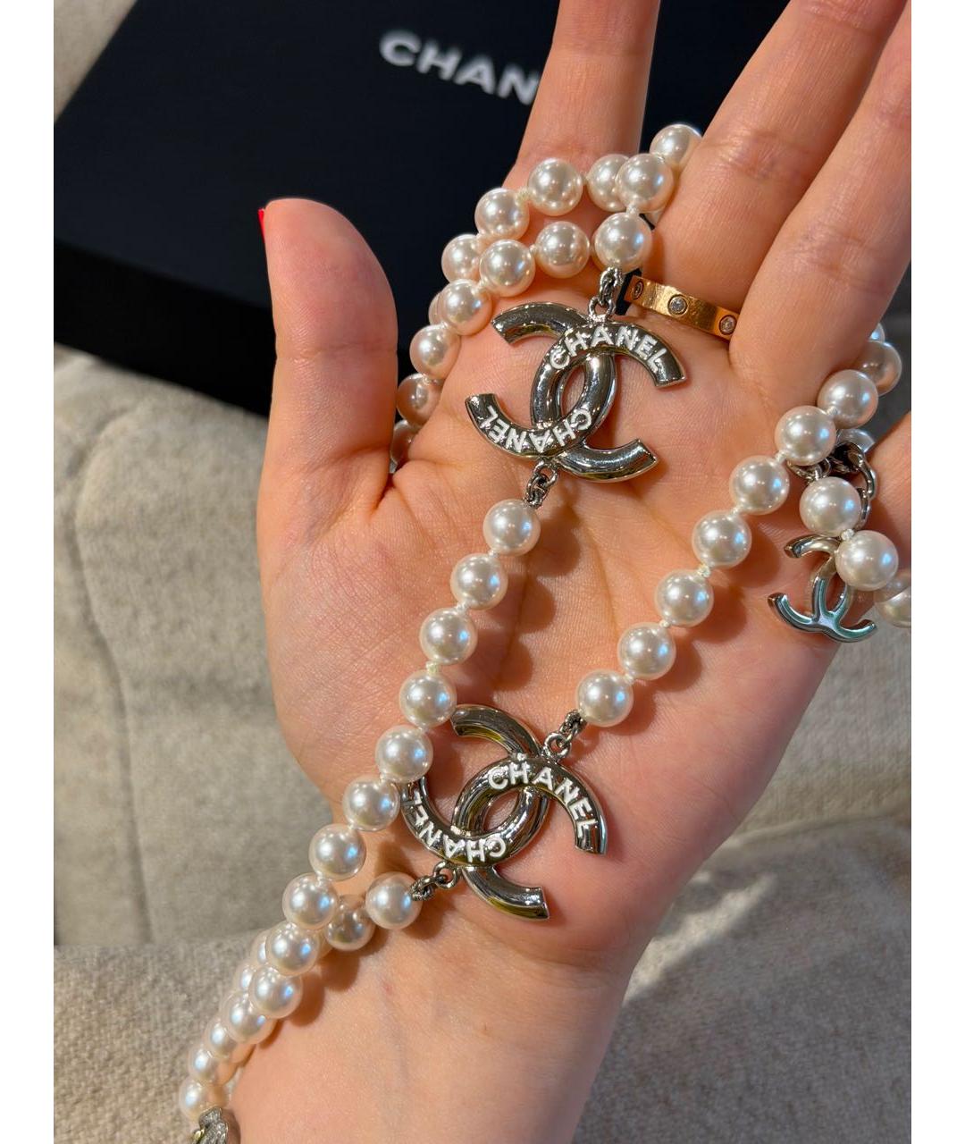 CHANEL Белое жемчужное колье, фото 3