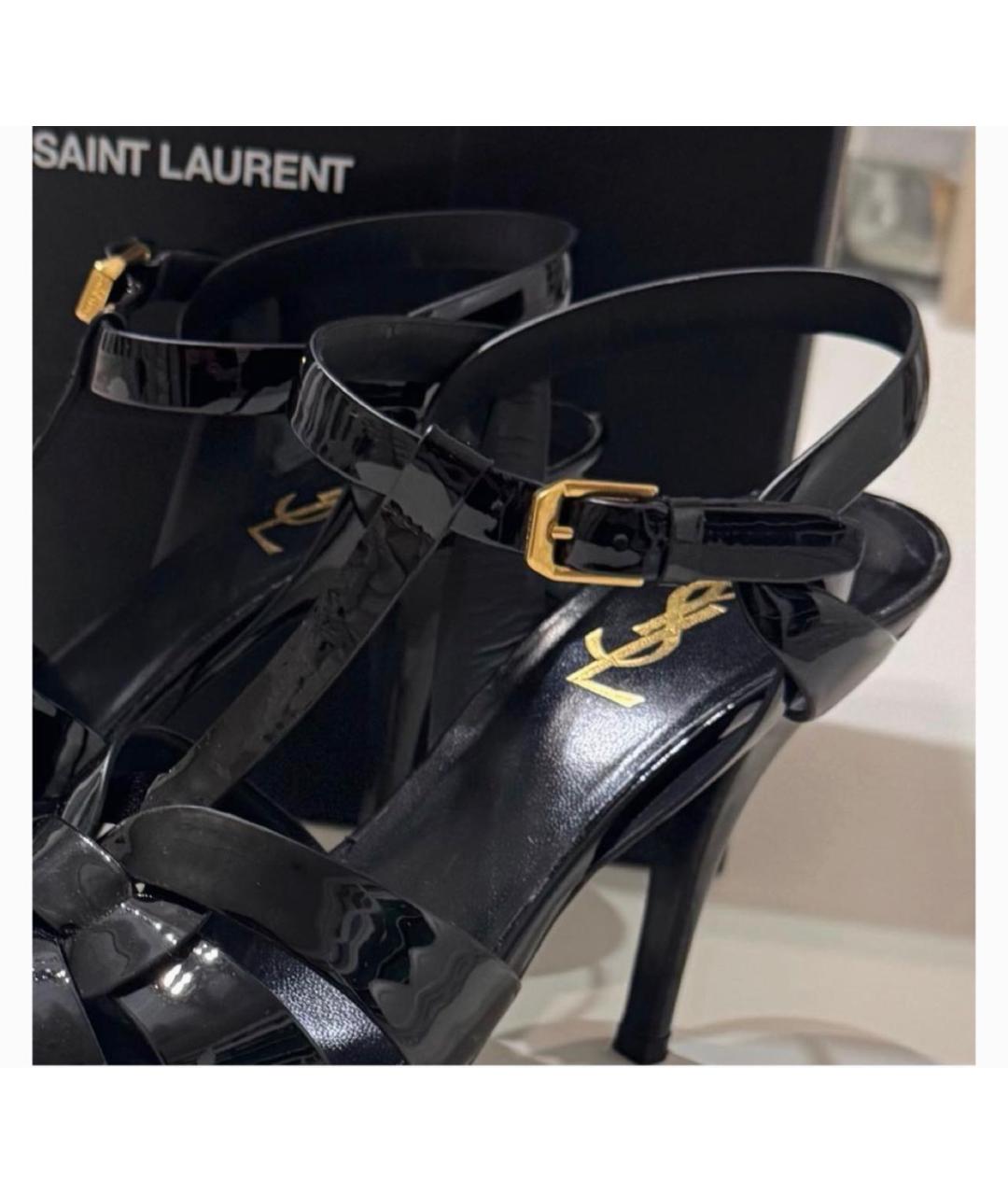 SAINT LAURENT Черные босоножки из лакированной кожи, фото 4