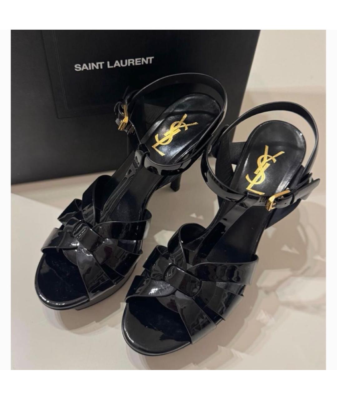 SAINT LAURENT Черные босоножки из лакированной кожи, фото 2