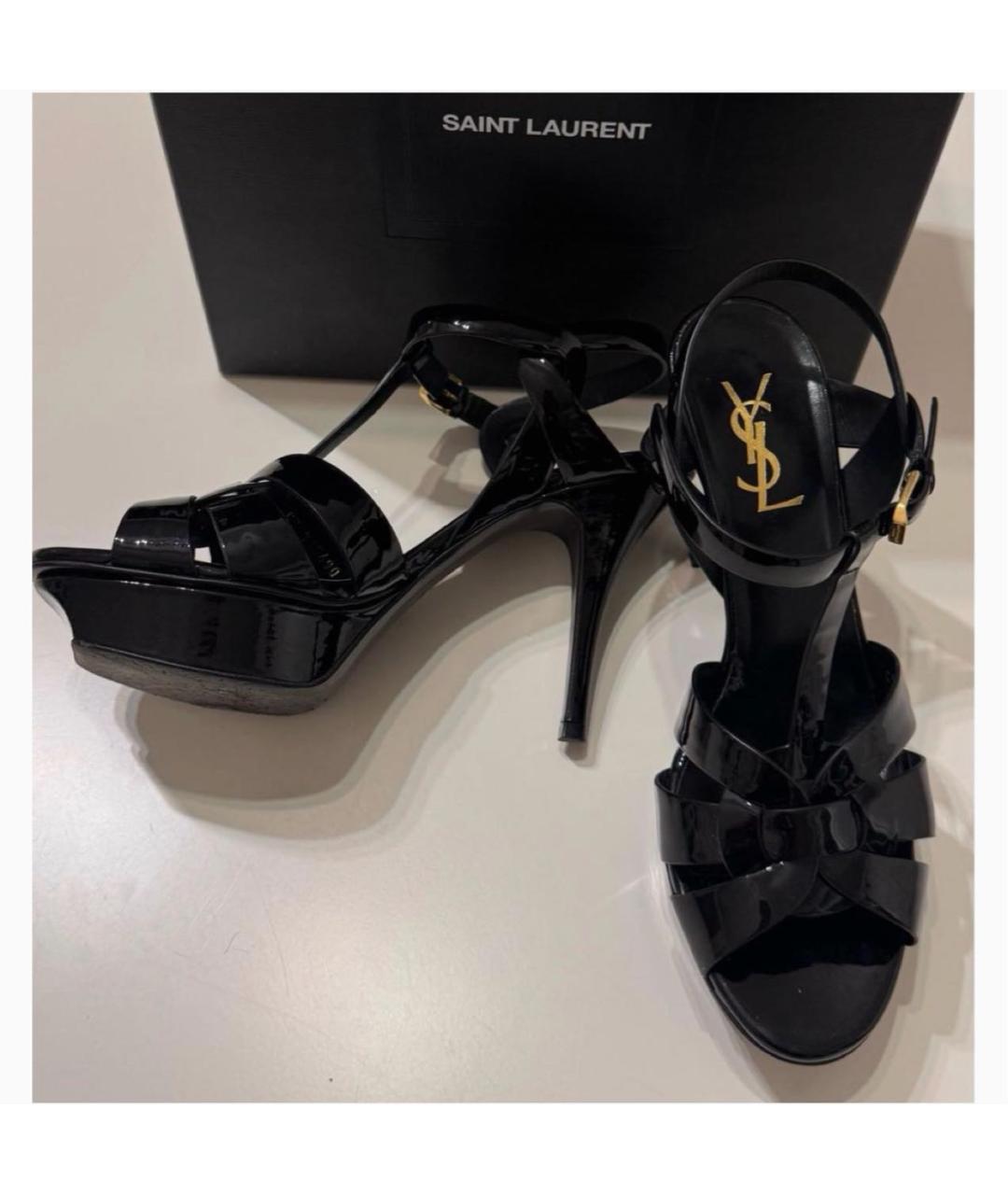 SAINT LAURENT Черные босоножки из лакированной кожи, фото 3