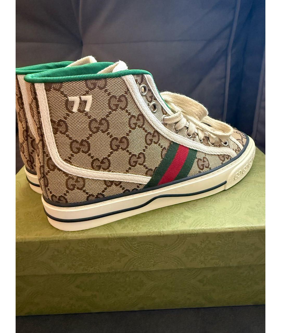 GUCCI Бежевые текстильные кеды, фото 6