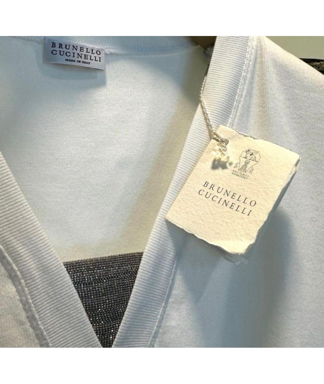 BRUNELLO CUCINELLI Белая хлопко-эластановая футболка, фото 2