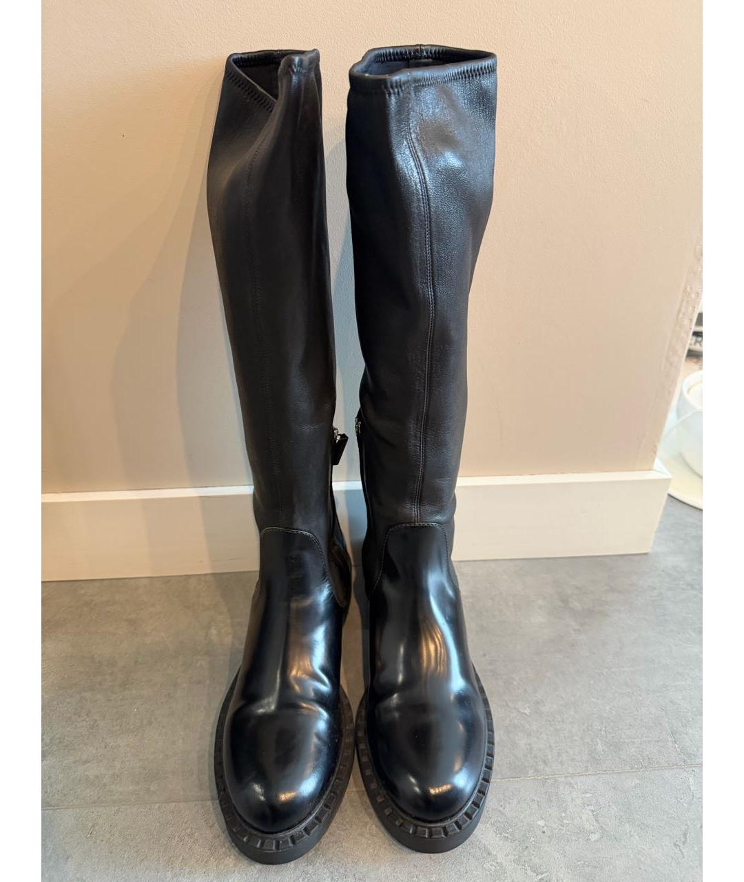 PRADA Черные кожаные ботфорты, фото 2