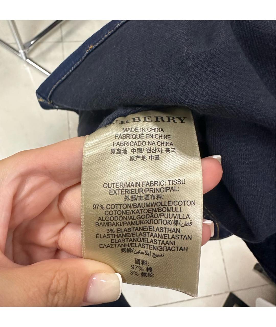 BURBERRY Темно-синее хлопко-эластановое повседневное платье, фото 5