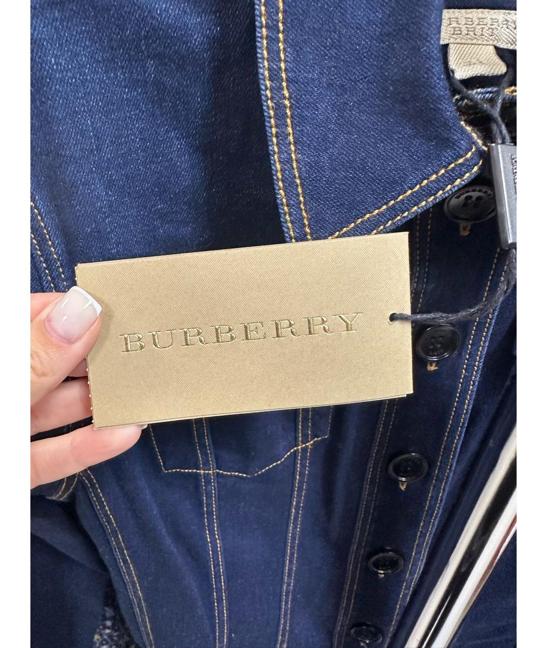 BURBERRY Темно-синее хлопко-эластановое повседневное платье, фото 4