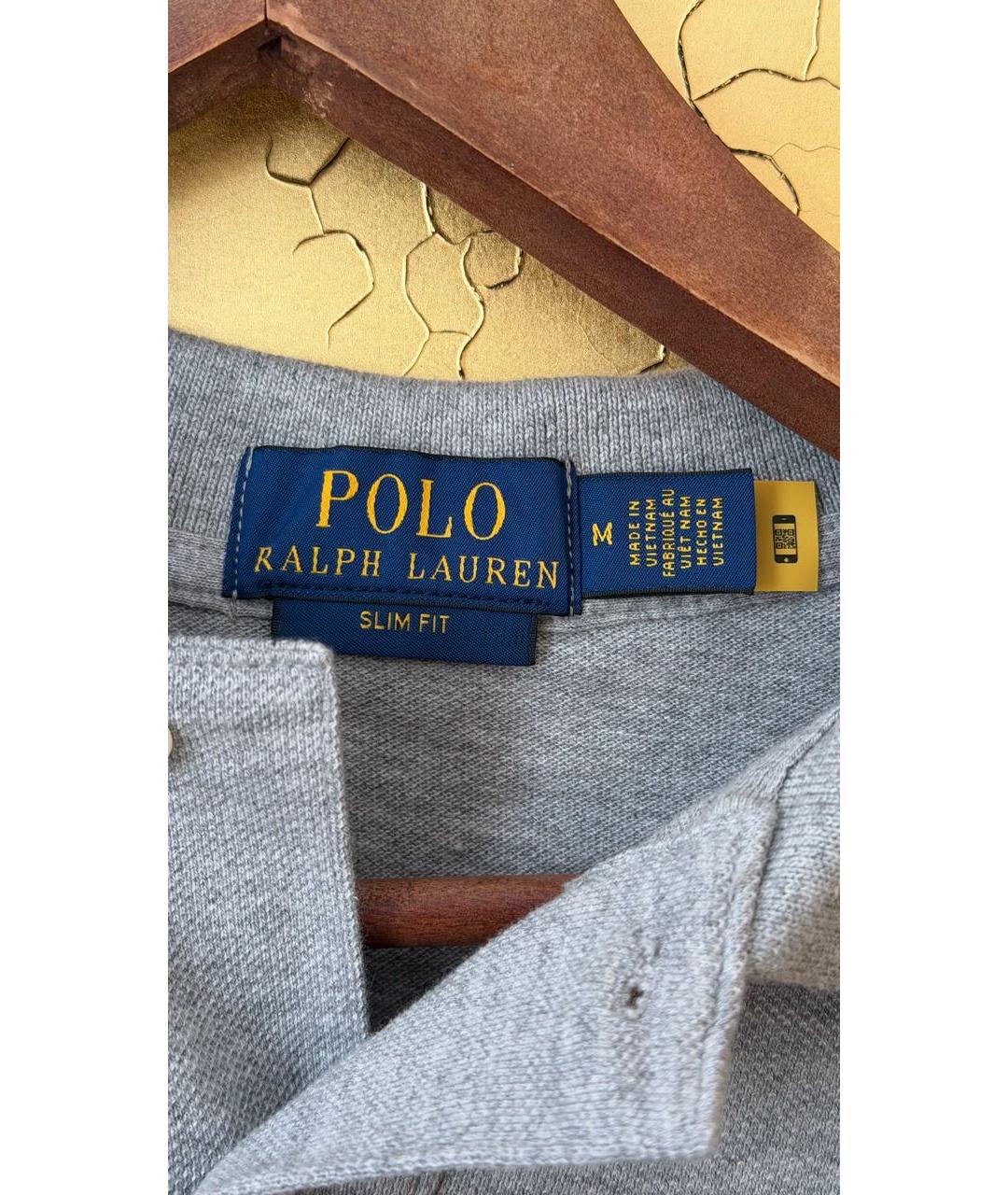 RALPH LAUREN Серое хлопко-льняное поло с коротким рукавом, фото 2