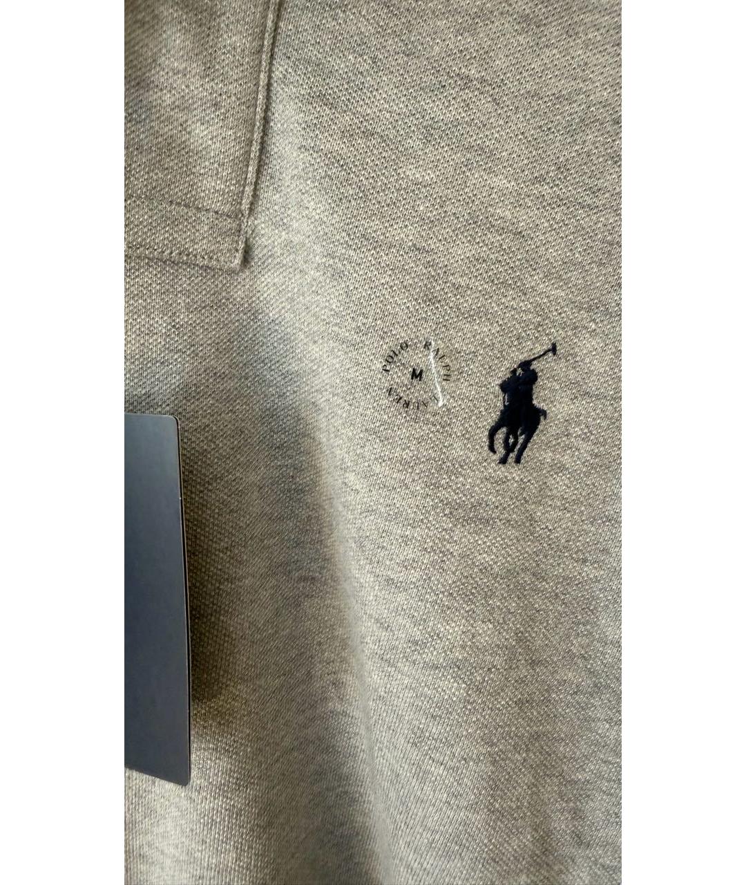 RALPH LAUREN Серое хлопко-льняное поло с коротким рукавом, фото 3