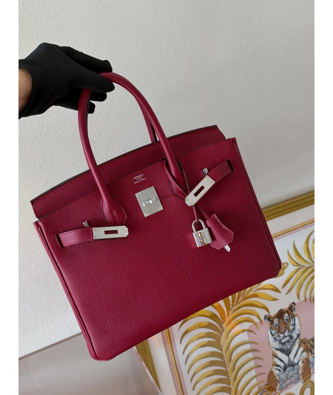 HERMES Красная кожаная сумка тоут, фото 3
