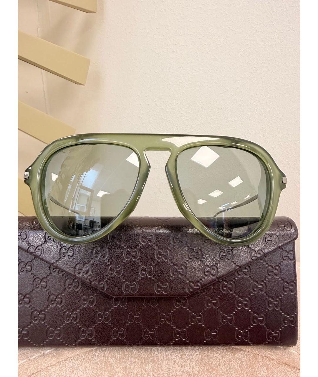 GUCCI Зеленые пластиковые солнцезащитные очки, фото 9