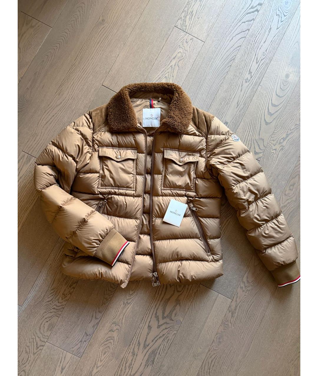 MONCLER Горчичный замшевый пуховик, фото 6