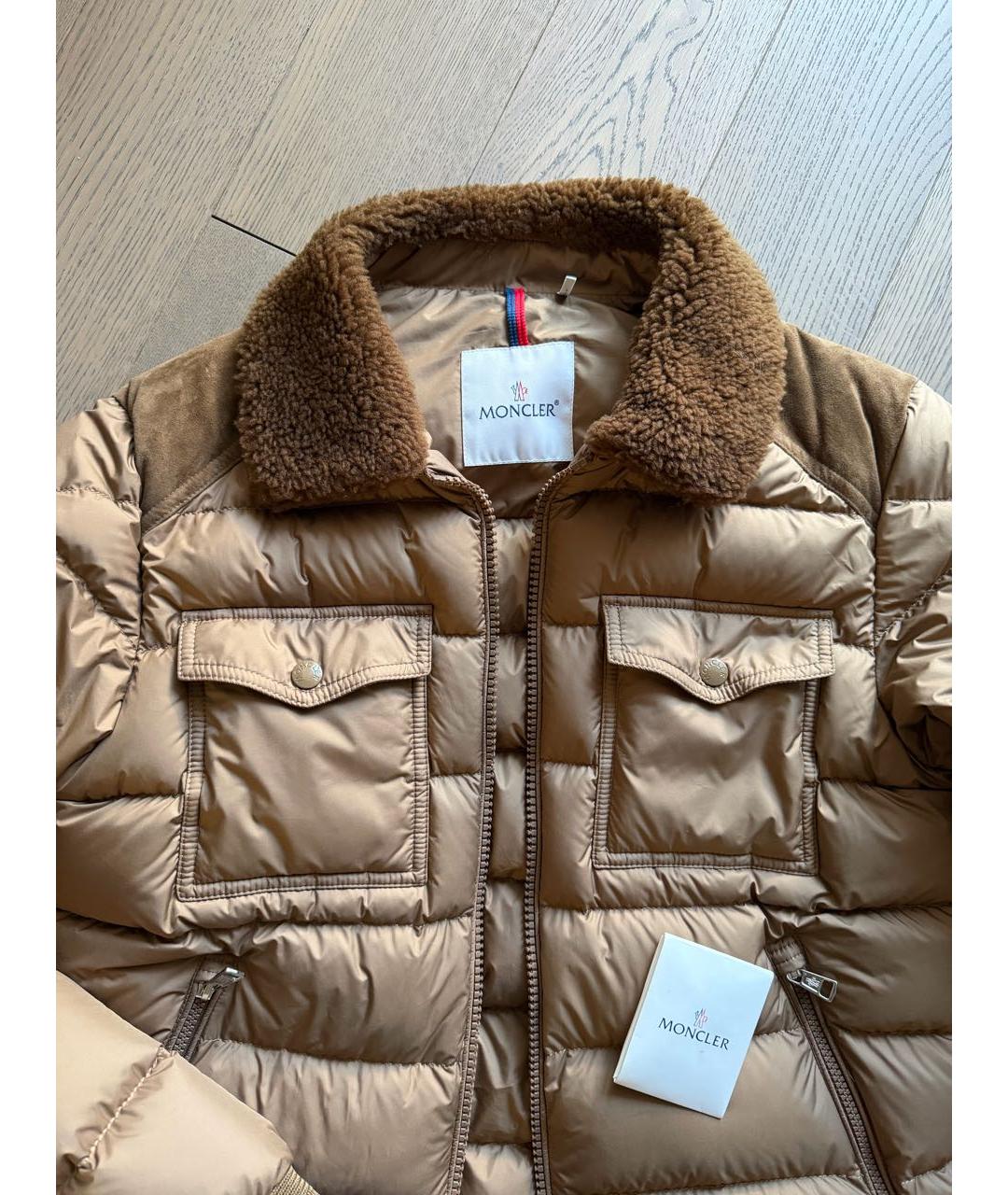 MONCLER Горчичный замшевый пуховик, фото 2