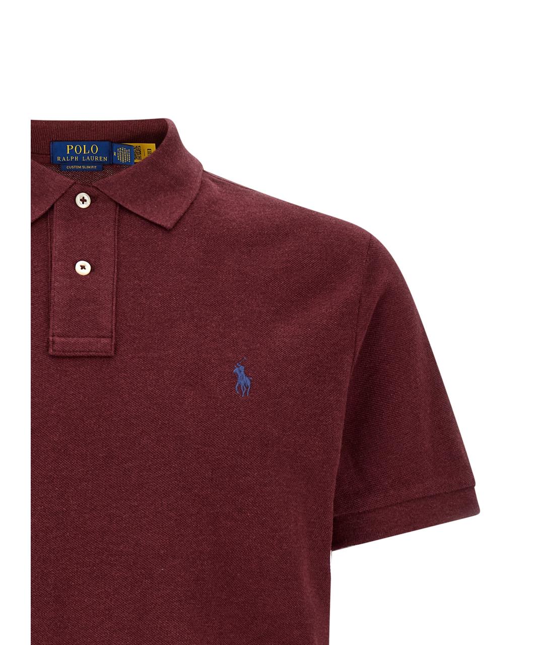 POLO RALPH LAUREN Бордовое хлопковое поло с коротким рукавом, фото 3