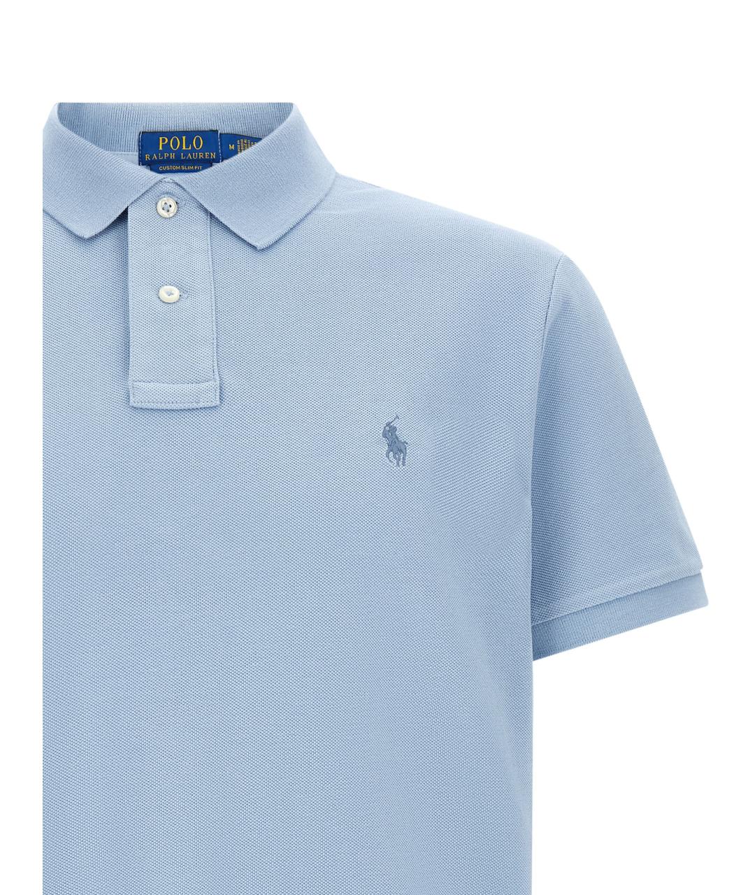 POLO RALPH LAUREN Голубое хлопковое поло с коротким рукавом, фото 3
