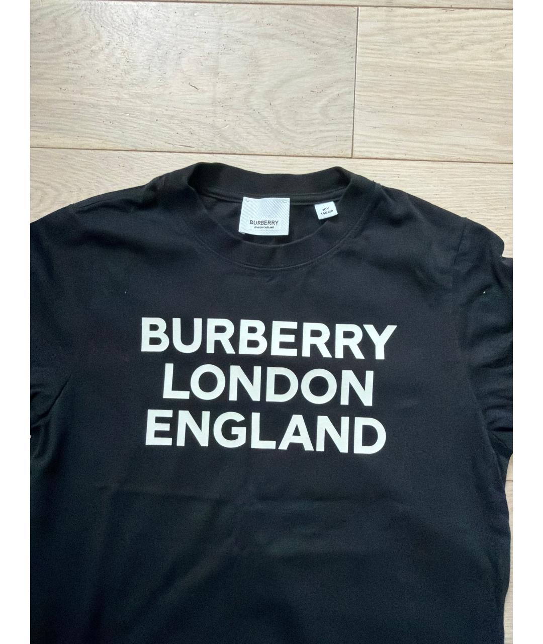 BURBERRY Черная хлопковая детская футболка, фото 3