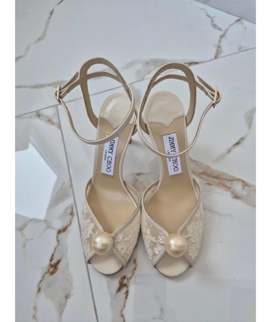 JIMMY CHOO Белые текстильные босоножки, фото 2