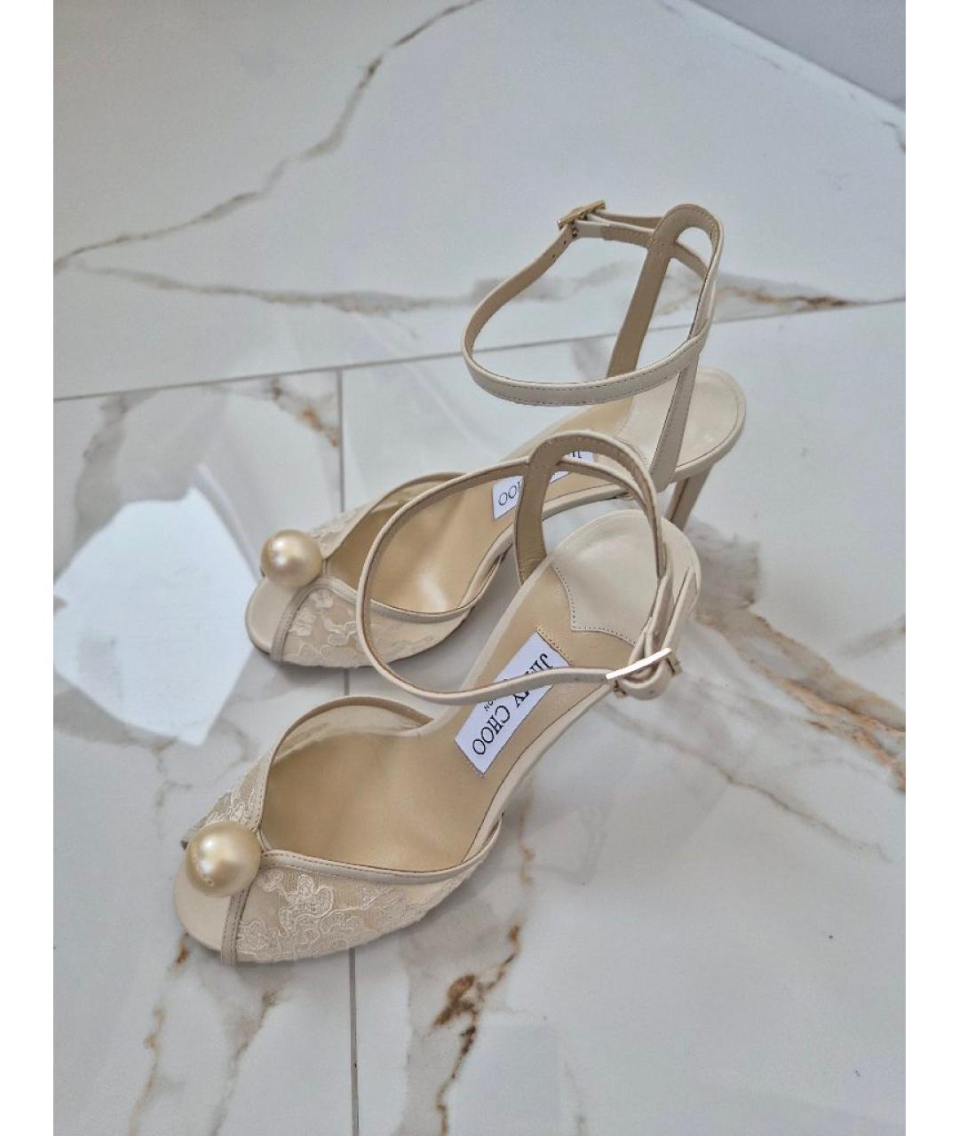 JIMMY CHOO Белые текстильные босоножки, фото 6
