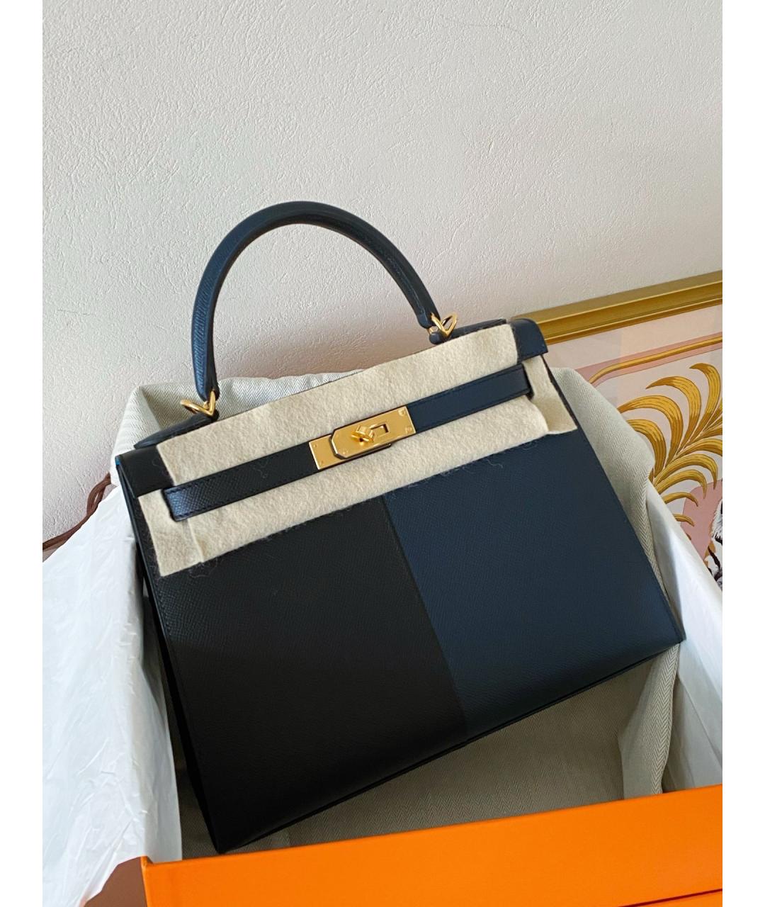 HERMES Черная кожаная сумка тоут, фото 5
