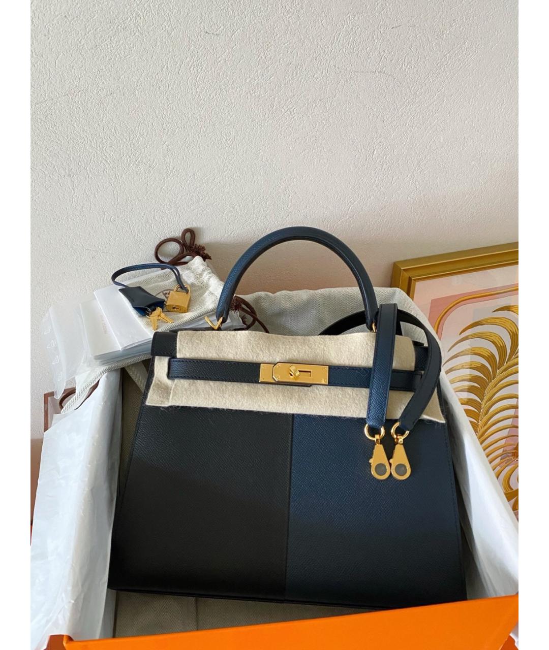 HERMES Черная кожаная сумка тоут, фото 4
