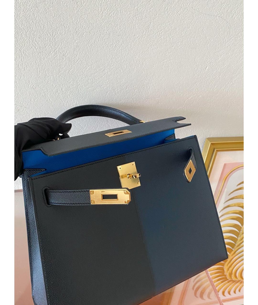 HERMES Черная кожаная сумка тоут, фото 3