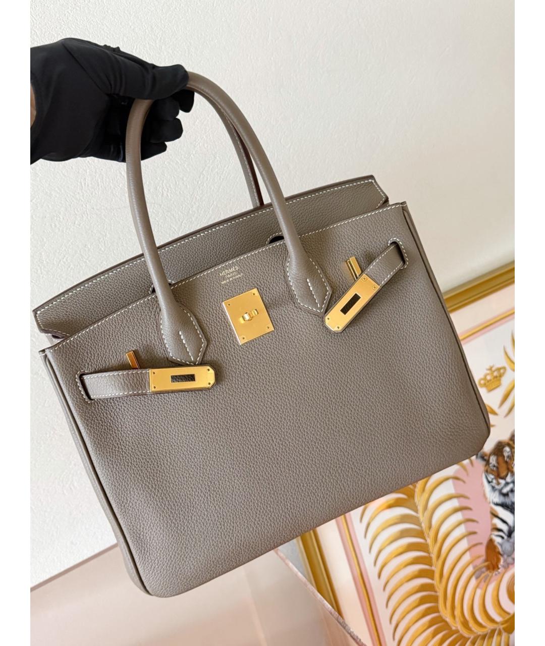HERMES Серая кожаная сумка тоут, фото 4