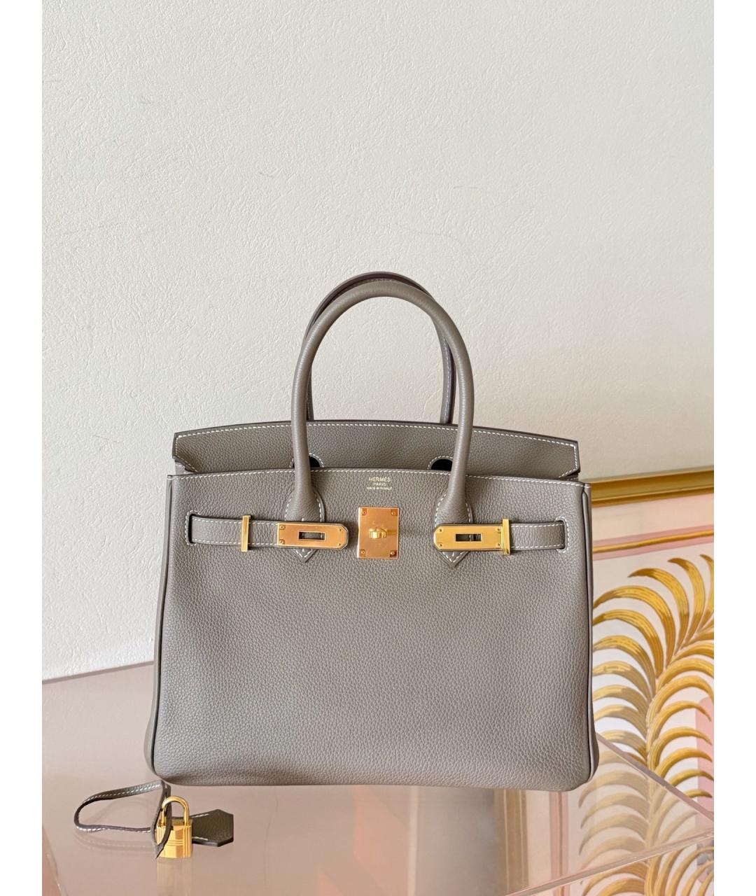 HERMES Серая кожаная сумка тоут, фото 2