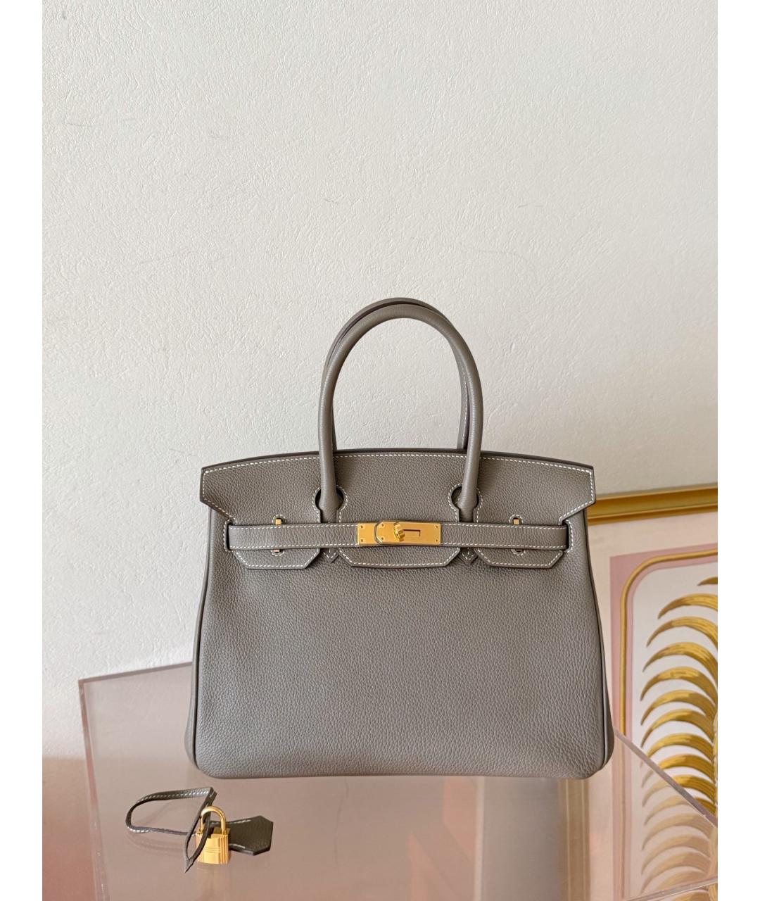 HERMES Серая кожаная сумка тоут, фото 8