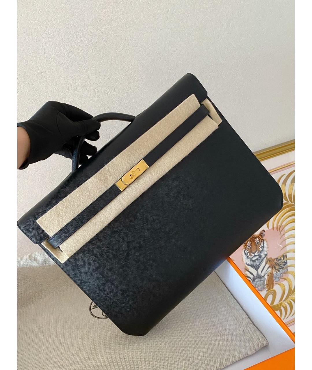 HERMES Черная кожаная сумка тоут, фото 3