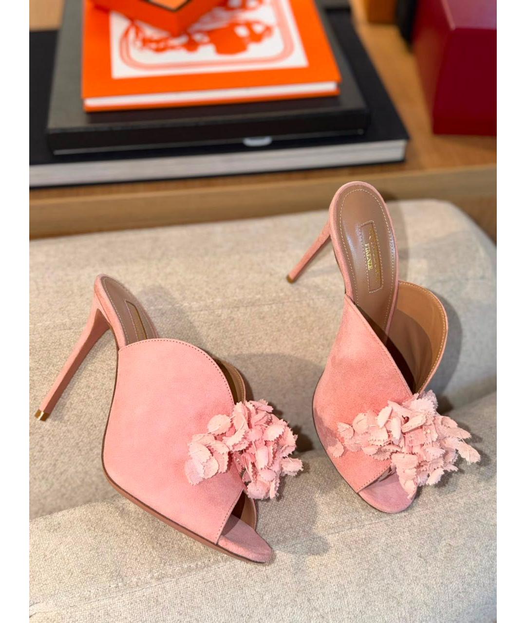 AQUAZZURA Розовые замшевые мюли, фото 2