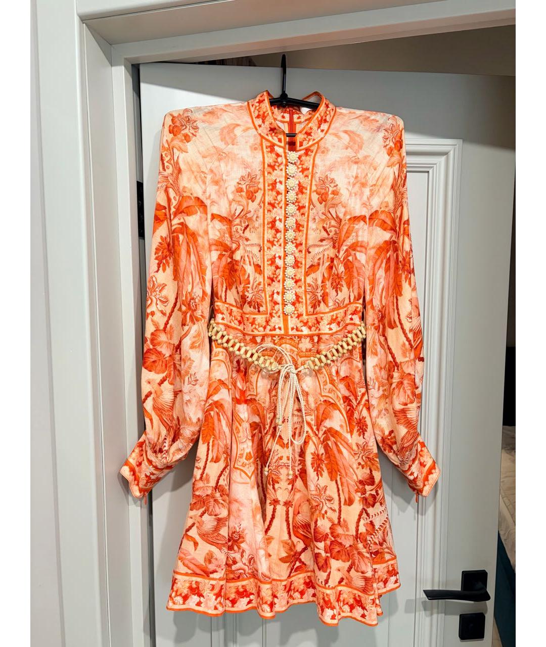 ZIMMERMANN Коралловое льняное повседневное платье, фото 6