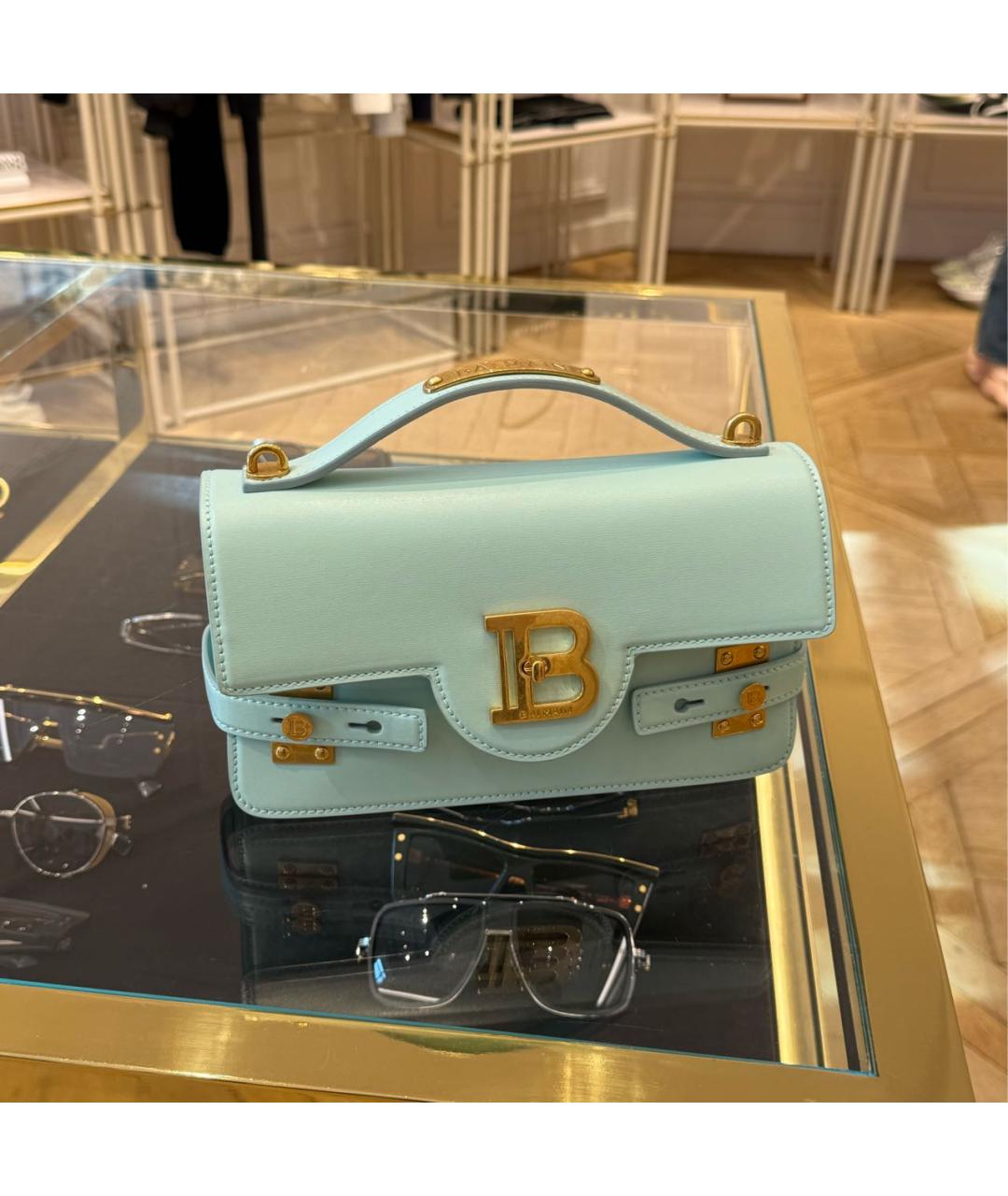 BALMAIN Бирюзовая кожаная сумка с короткими ручками, фото 6