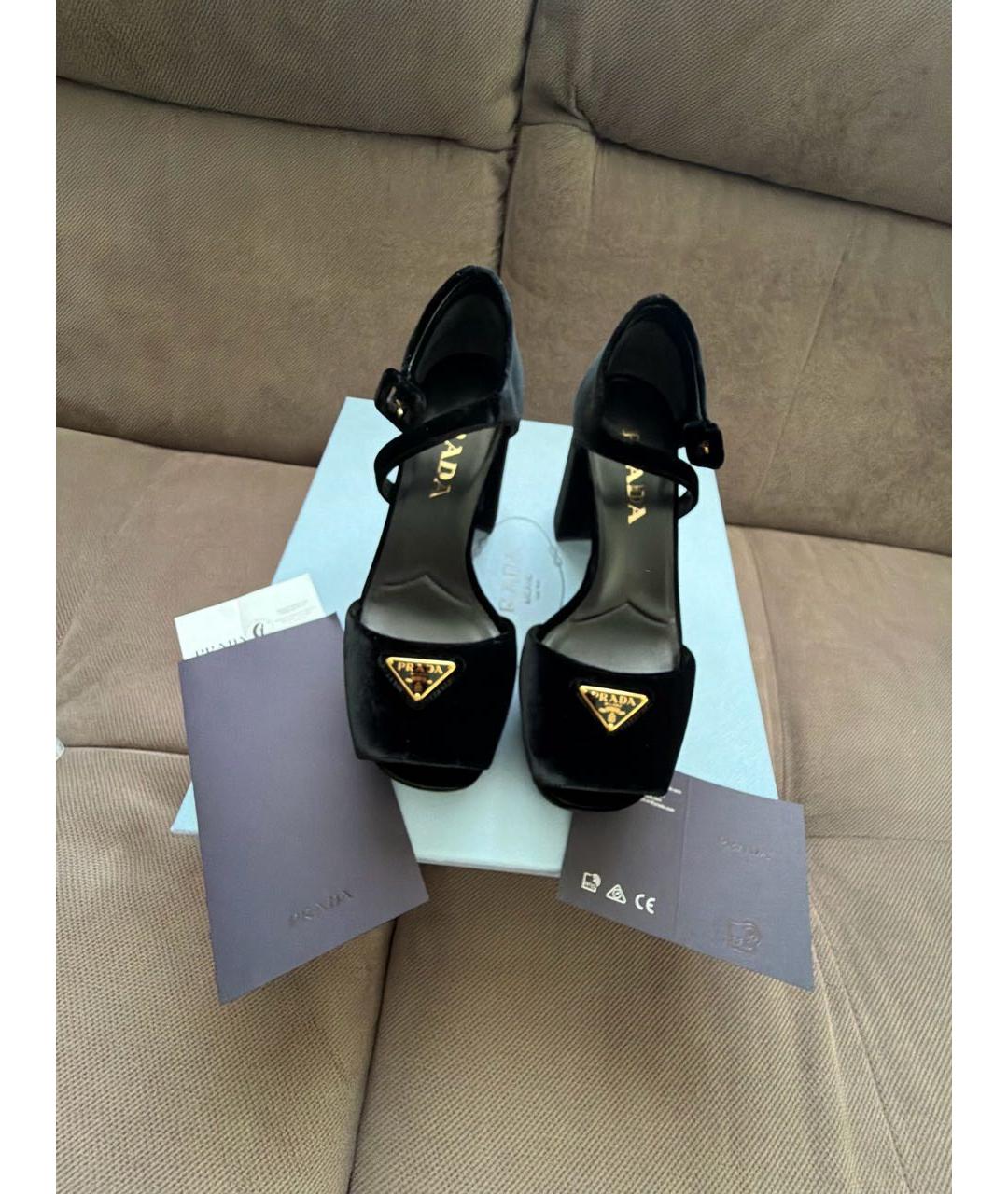 PRADA Черные бархатные босоножки, фото 5